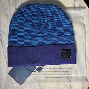 Louis Vuitton Blue and Black Patterned Beanie